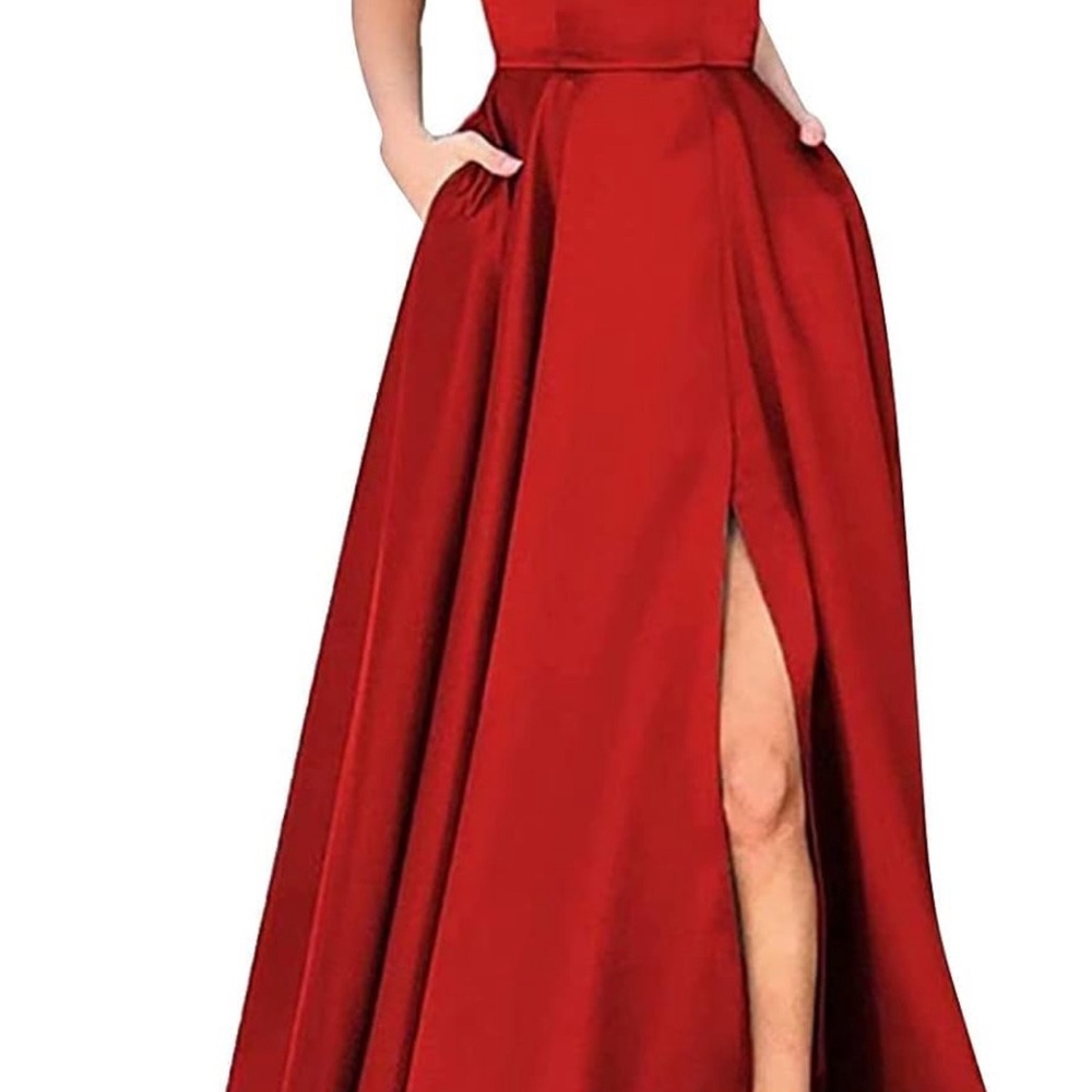 Beautiful red evening gown with pockets